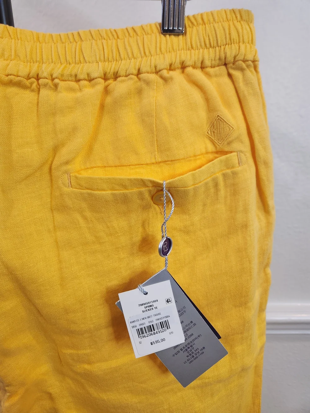 NWT Ralph Lauren Purple Label Rumpled Linen Drawstring Trouser Yellow Sz 32
